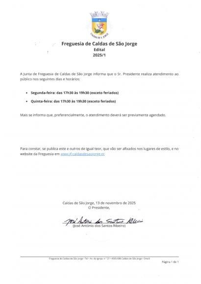 Edital Hor&aacute;rio Atendimento do Presidente 